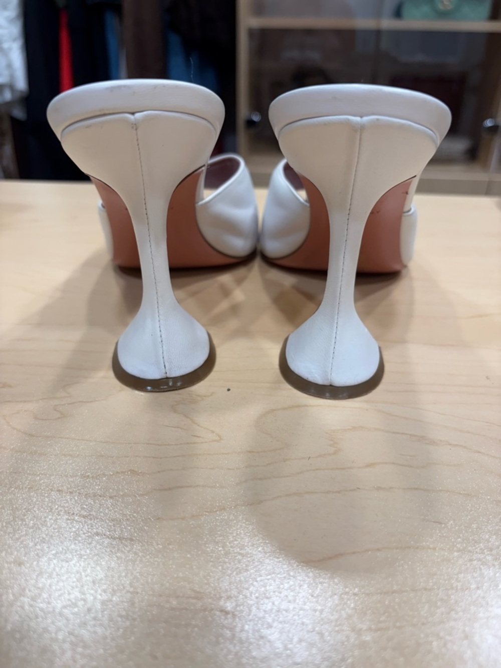 Amina Muaddi Lupita White Open-Toe Leather Mule Heels - Picture 2 of 3